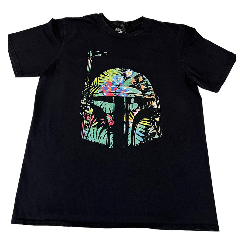 Star Wars Boba Fett‎ Floral Helmet Black T-Shirt - Men’s Size Medium